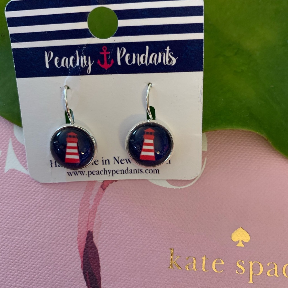Navy and red lighthouse earrings